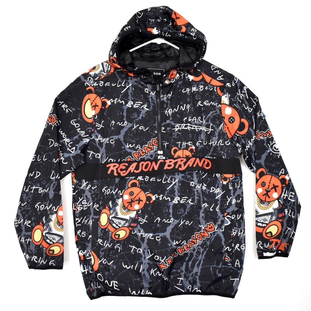 NEW Reason Brand Sick Teddy Anorak Men’s Size Large BLK/RED/GREY